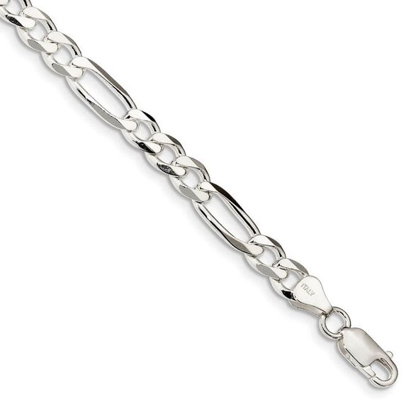 6.75mm Sterling Silver Solid Figaro Chain Bracelet, 9 Inch